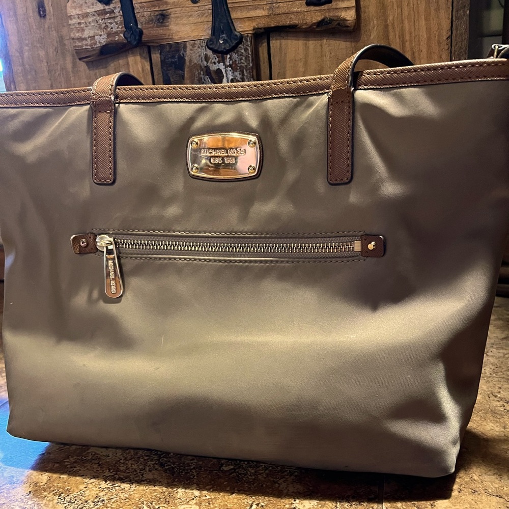 Michael Kors tan nylon/leather shoulder bag